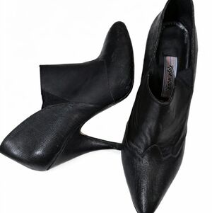 Rush Hour Vintage Black Leather Heel Ankle‎ Boots Sz 37 6.5